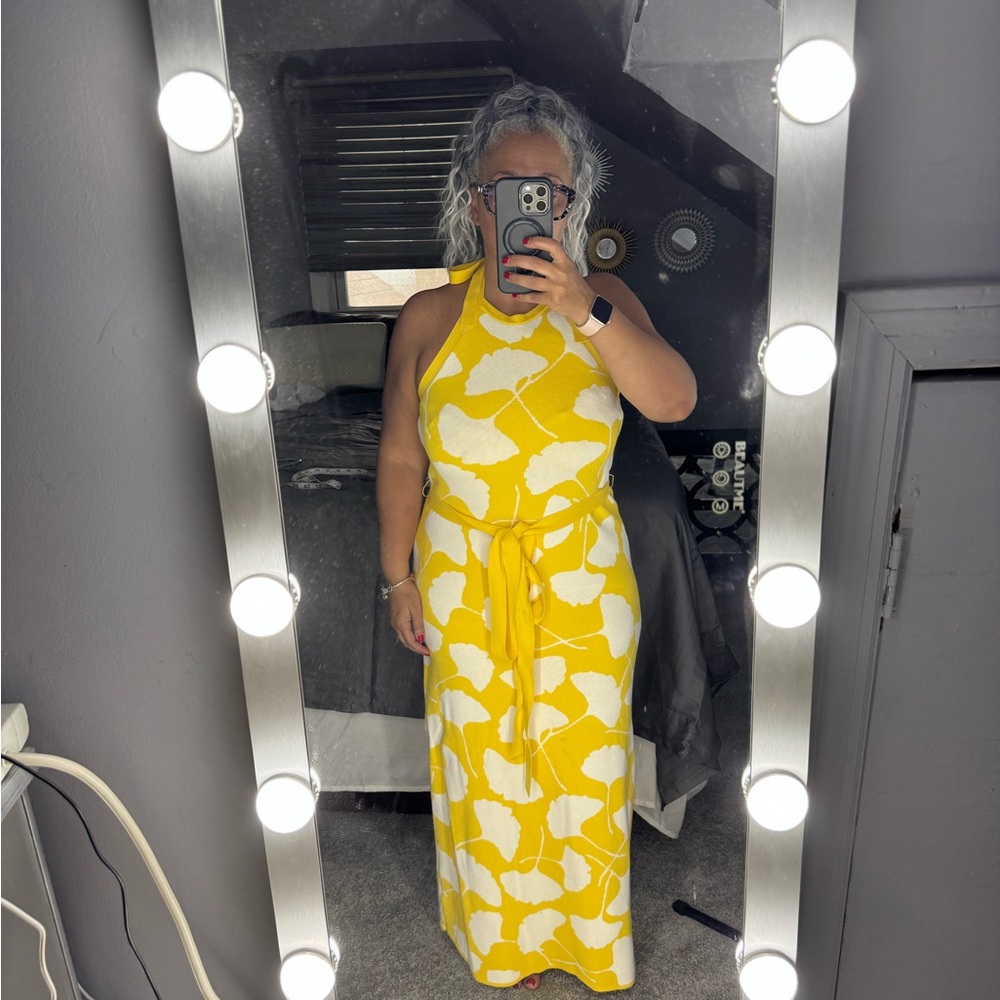 Diane Von Furstenberg Yellow Halter Maxi Sundress